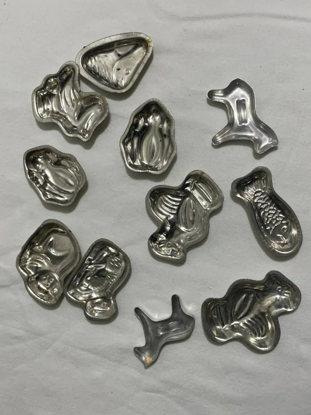 Vintage Lot of 10 Aluminum Animal & Fish Jello Mold Baking Molds Rabbit Bird